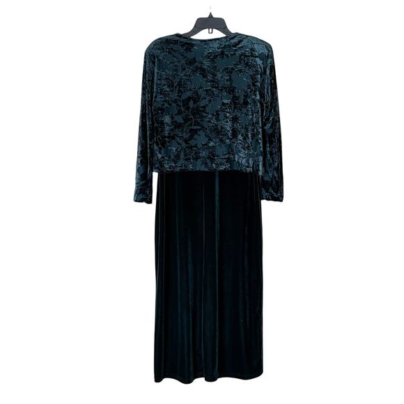 Vintage 90s Burnout Velvet Maxi Dress w/ Jacket Green 10P Holiday Party Y2K Goth - Picture 3 of 12